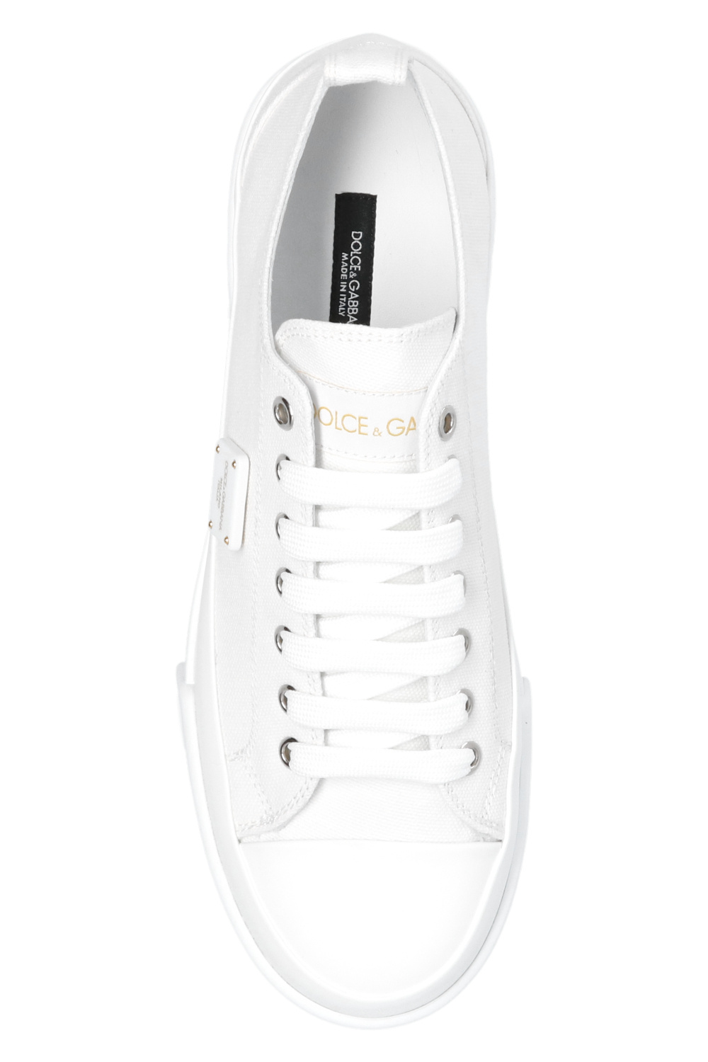 White Crewneck With Embellished 3d Logo In Cotton Woman Dolce & Gabbana Sneakers with logo